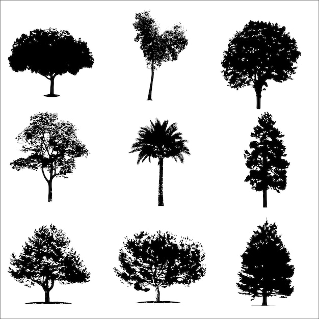 Vector de conjunto de árboles dibujado a mano