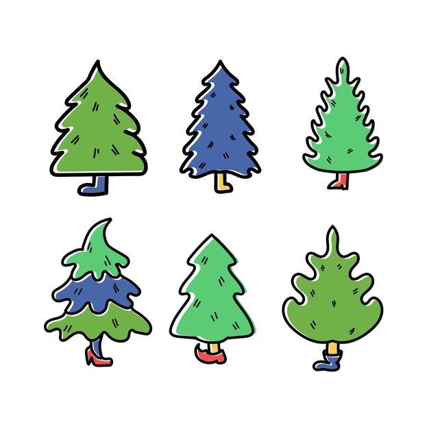 Vector conjunto de árboles de Navidad para el diseño de saludo Colección de árboles de símbolo tradicional de año nuevo
