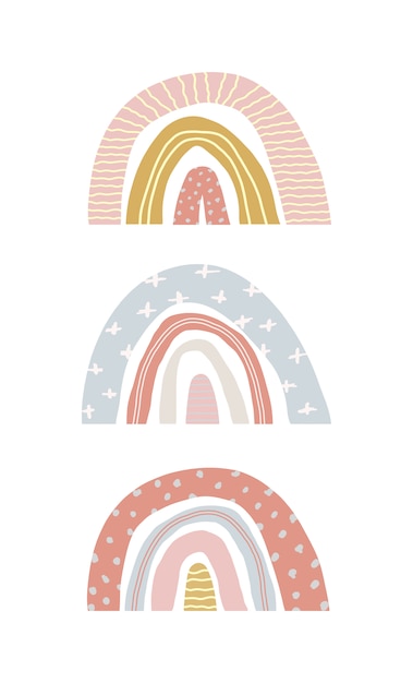 Vector conjunto de arco iris de primavera lindo en un blanco aislado