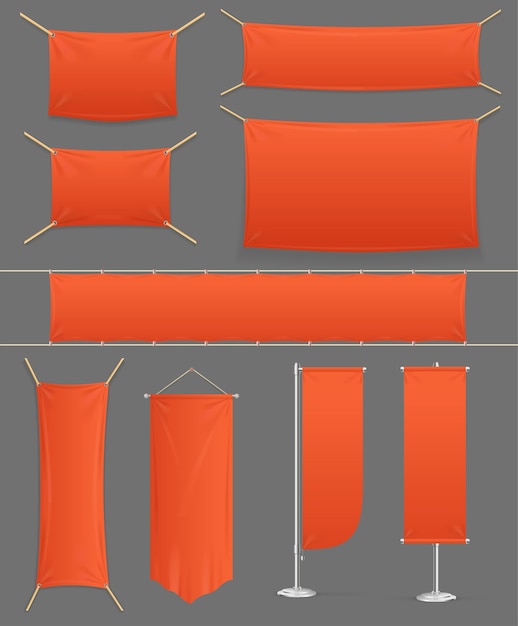 Vector de conjunto de banner rojo promocional 3d detallado realista