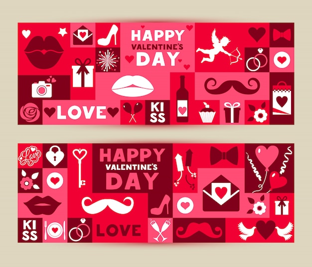 Vector conjunto de banners de día de San Valentín