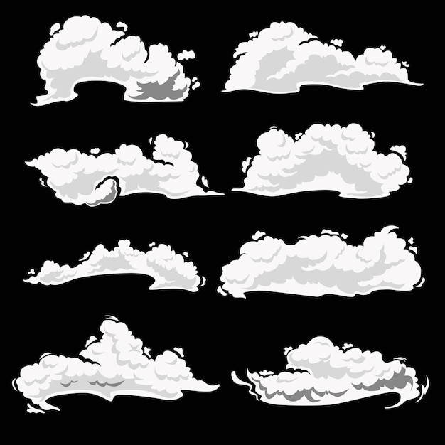 Vector de conjunto de bocanadas de humo cómicas