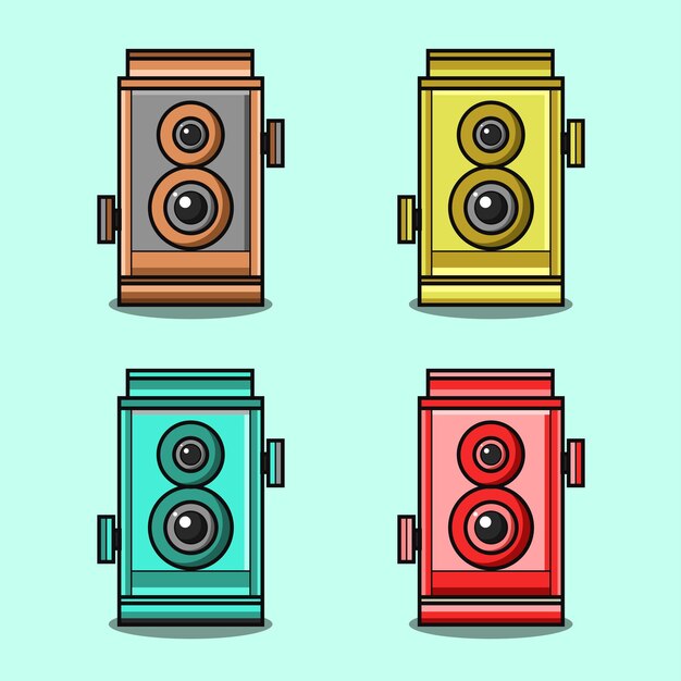 vector de conjunto de cámara retro colorido