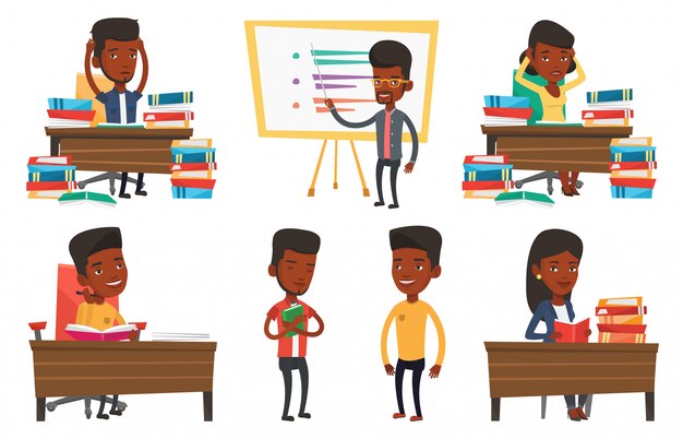 Vector conjunto de caracteres de los estudiantes