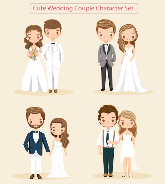 Vector del conjunto de caracteres lindo de los pares de la boda