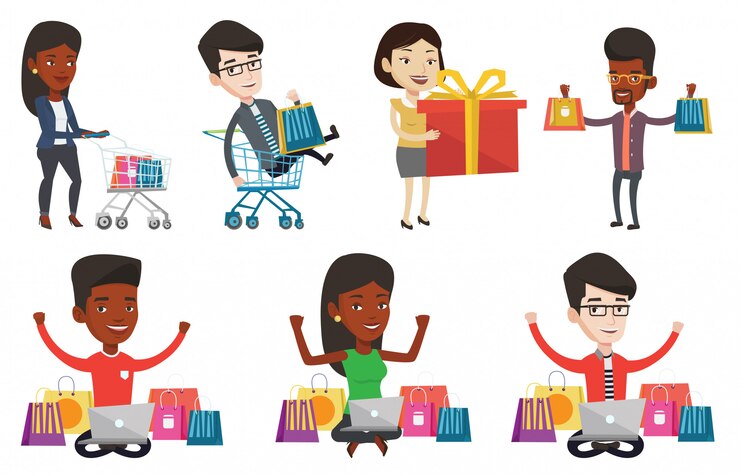 Vector vector conjunto de caracteres de personas de compras.
