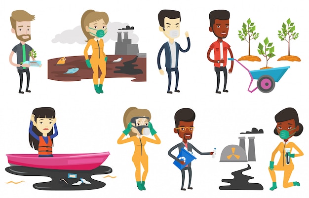 Vector conjunto de caracteres sobre cuestiones de ecología.