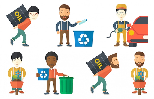 Vector conjunto de caracteres sobre cuestiones de ecología.