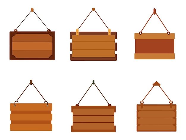 Vector de conjunto de carteles de madera colgantes