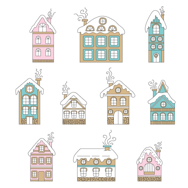 Vector conjunto de casas de navidad de dibujos animados