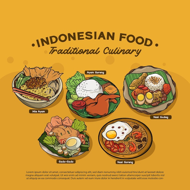 Vector vector conjunto de colección de ilustración de vector de comida callejera indonesia