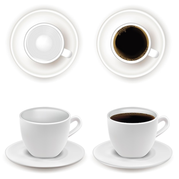 Vector de conjunto de copas blancas 3D detalladas y realistas