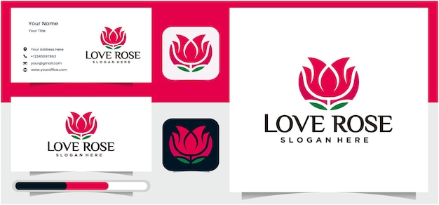 Vector, conjunto, de, corazones, y, rosas, logotipo, amor, rosas, plantilla