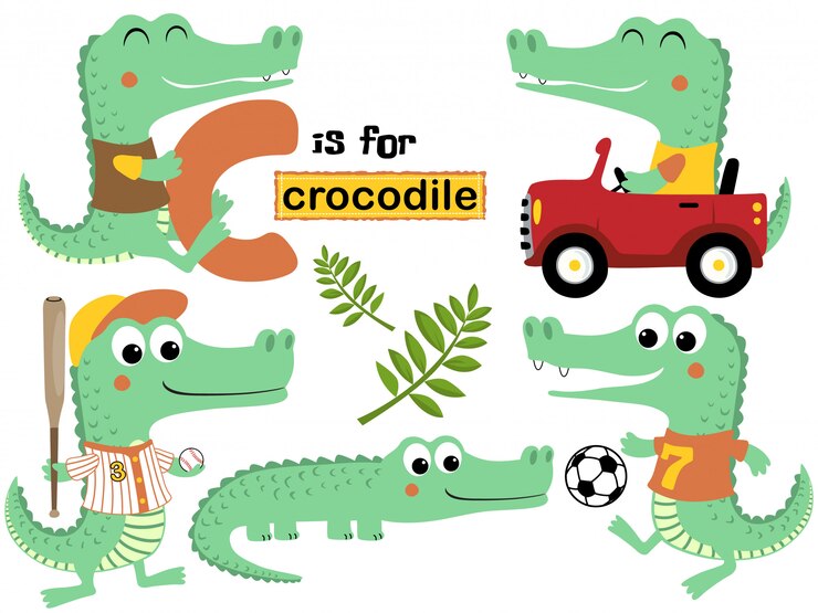 Vector vector conjunto de dibujos animados de cocodrilo con diversas actividades