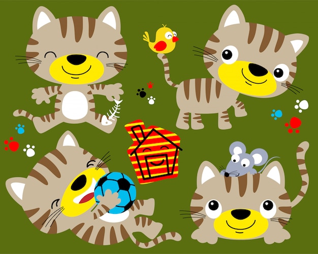 Vector vector conjunto de dibujos animados de gato divertido