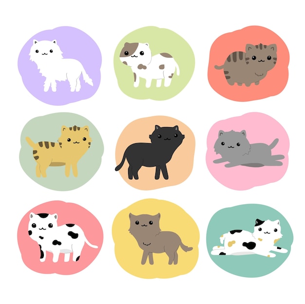 Vector de conjunto de dibujos animados de gatos lindos