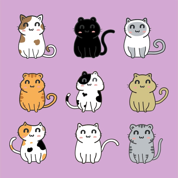 Vector de conjunto de dibujos animados de gatos lindos