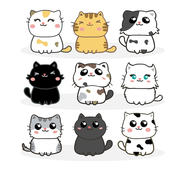 Vector de conjunto de dibujos animados de gatos lindos