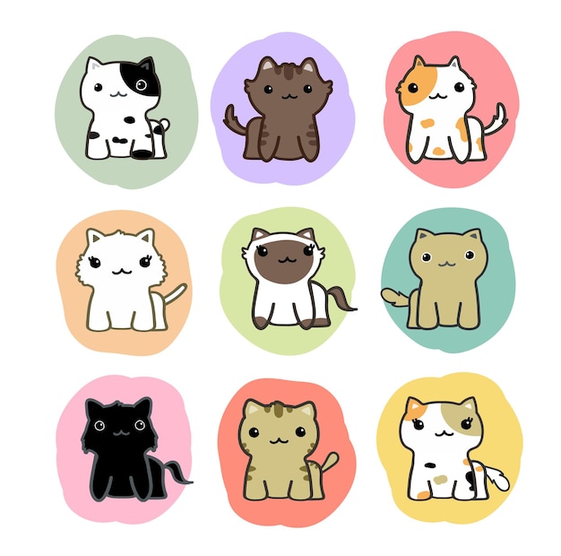 vector de conjunto de dibujos animados de gatos lindos