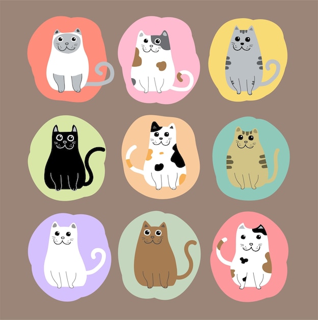 Vector de conjunto de dibujos animados de gatos lindos