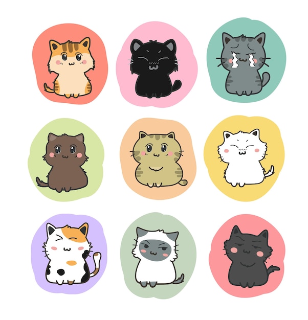 Vector de conjunto de dibujos animados de gatos lindos