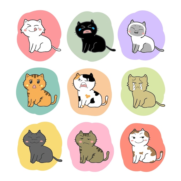 vector de conjunto de dibujos animados de gatos lindos