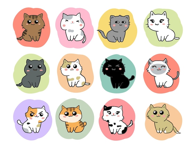 Vector de conjunto de dibujos animados de gatos lindos