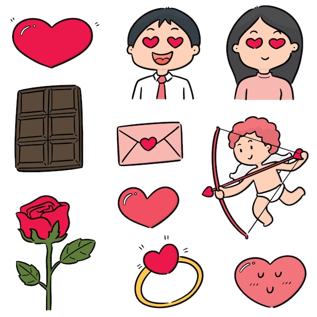 Vector conjunto de dibujos animados de san valentín