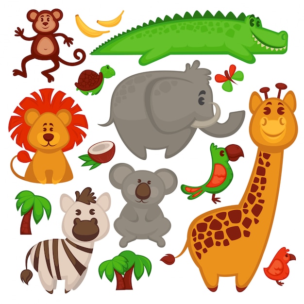 Vector conjunto de diferentes animales africanos lindos