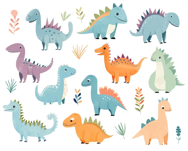 Vector conjunto de dinosaurios dibujados a mano Lindas ilustraciones de dinosaurios