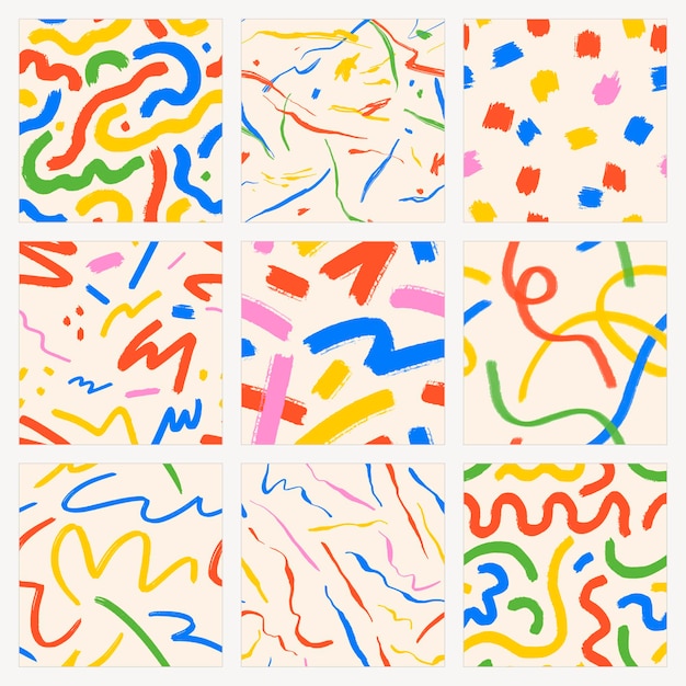 Vector de conjunto de diseño abstracto de patrón sin costuras de colores de Memphis