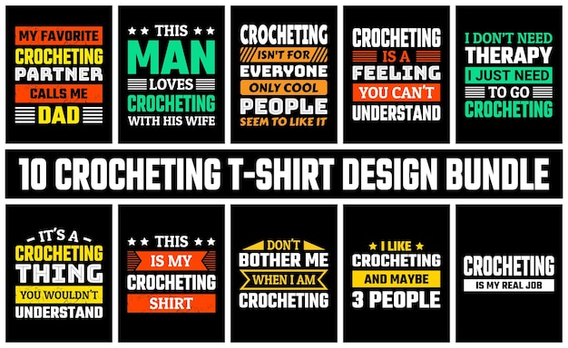 Vector de conjunto de diseño de camisetas de ganchillo