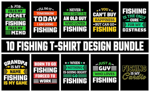 Vector del conjunto de diseño de camisetas de pesca