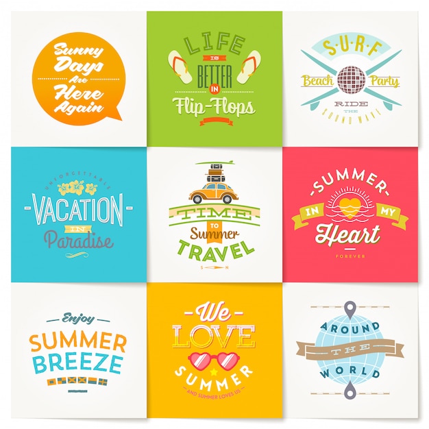 Vector vector conjunto de diseño de tipo de viaje y vacaciones de verano