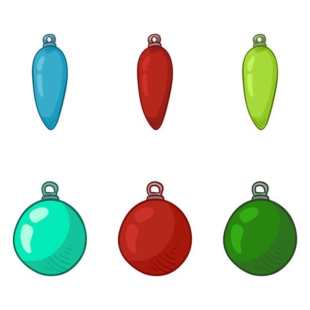 Vector conjunto de elementos de decoración de árbol de Navidad de dibujos animados