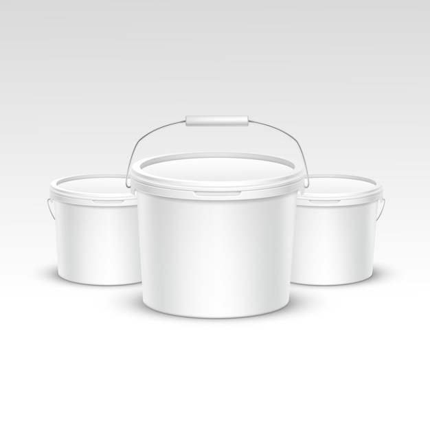Vector conjunto de envases de contenedores de cubo de plástico