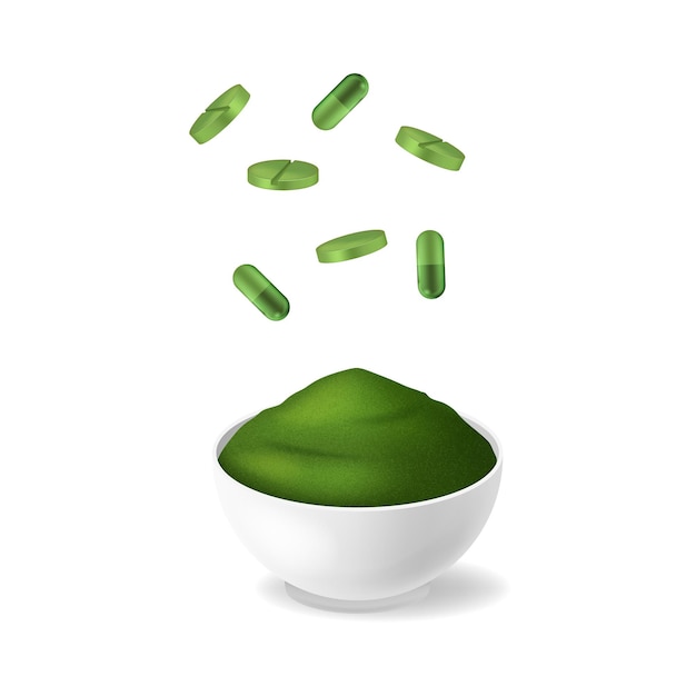 Vector de conjunto de espirulina verde 3D realista y detallado
