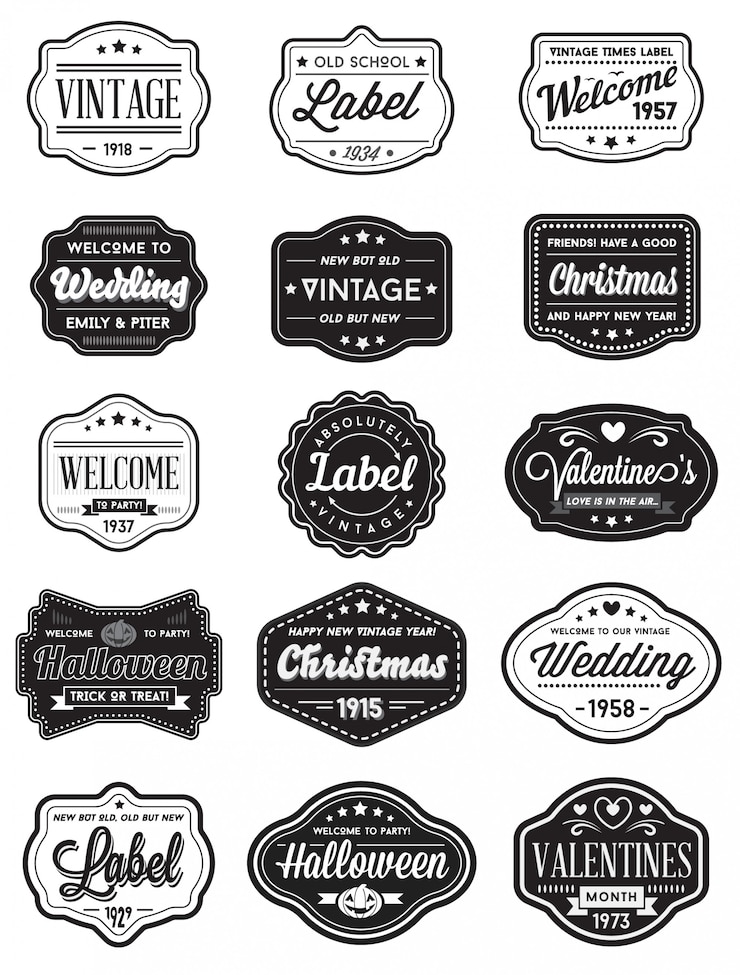 Vector vector conjunto de etiquetas de diseño premium estilo retro vintage