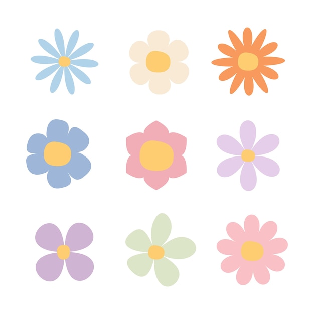 Vector de conjunto floral dibujado a mano
