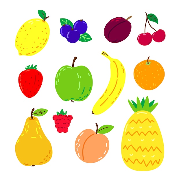 Vector conjunto de frutas y bayas frescas