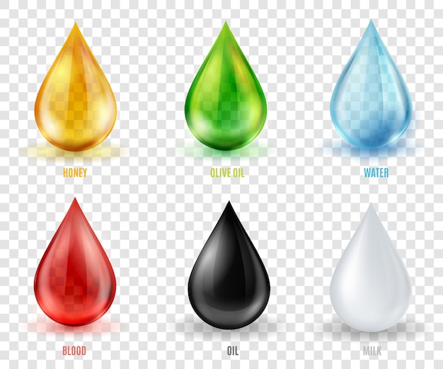 Vector conjunto de gotas transparentes