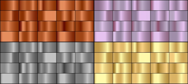 Vector conjunto de gradientes de metal coloridos.