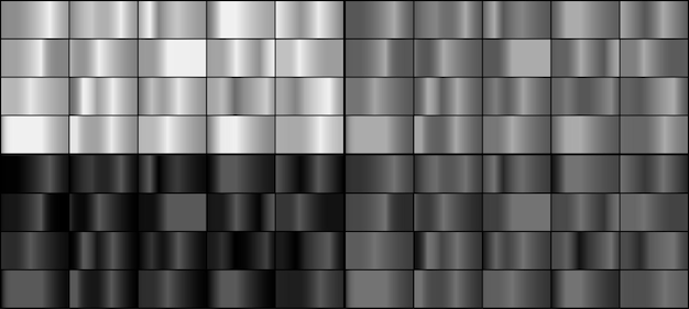 Vector conjunto de gradientes de metal plateado.