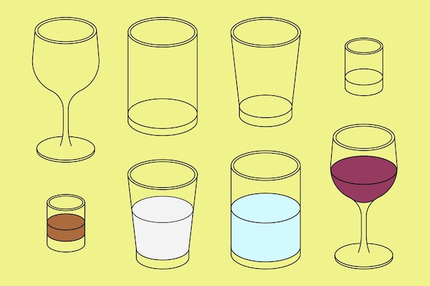 Vector de conjunto gráfico plano de vasos vacíos