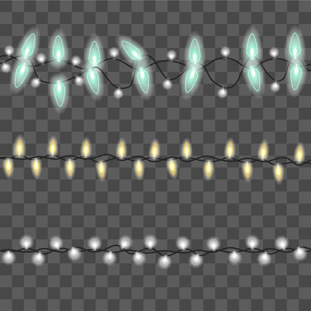 Vector de conjunto de guirnaldas de bombillas 3D detalladas y realistas