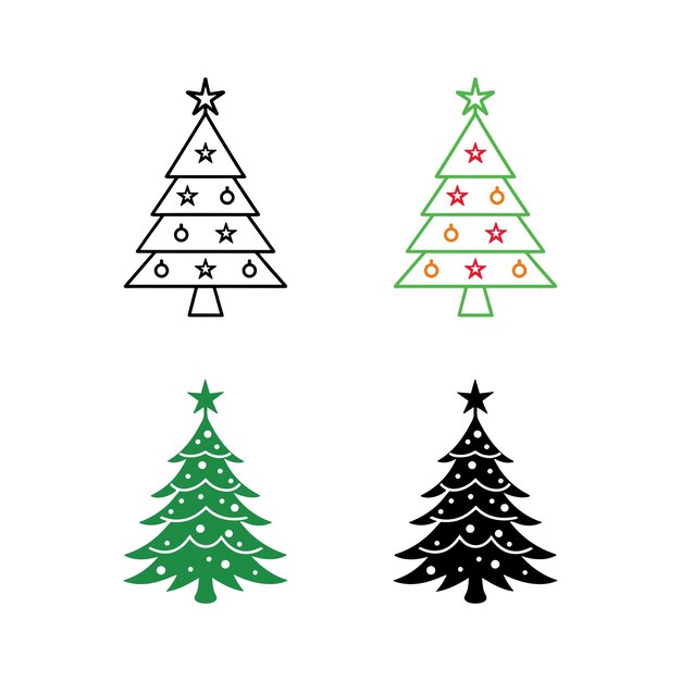 Vector del conjunto de iconos del árbol de Navidad aislado sobre fondo blanco