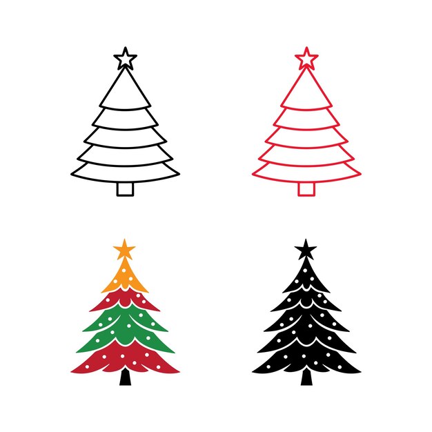 Vector del conjunto de iconos del árbol de Navidad aislado sobre fondo blanco
