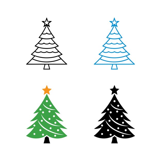 Vector del conjunto de iconos del árbol de Navidad aislado sobre fondo blanco