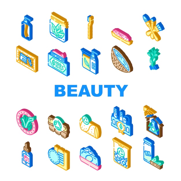 Vector de conjunto de iconos de belleza sostenible y ecológica