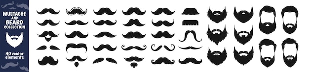 Vector de conjunto de iconos de bigote y barba Siluetas de la colección de vectores de bibo